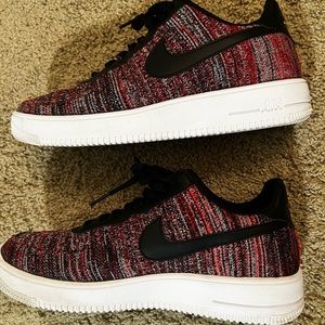 Red and Black Nike FlyKnit Air Force 1s.  Size 11